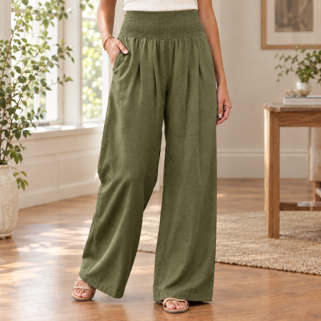 Tessa-Rae Wide Leg Pants - Military Green