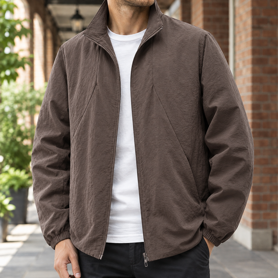Alderic Stand Collar Jacket - Coffee