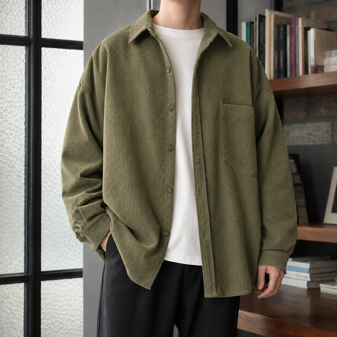 Vincent-Tate Relaxed Overshirt - Olive Green