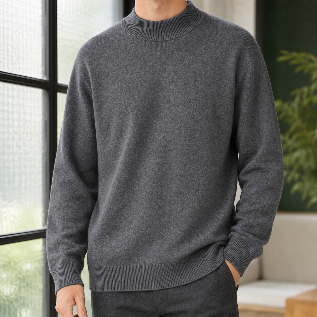 Isidore-Stone Mock Neck Sweater - Dark Gray