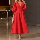 Mackenzie Puff Sleeve Dress - Red
