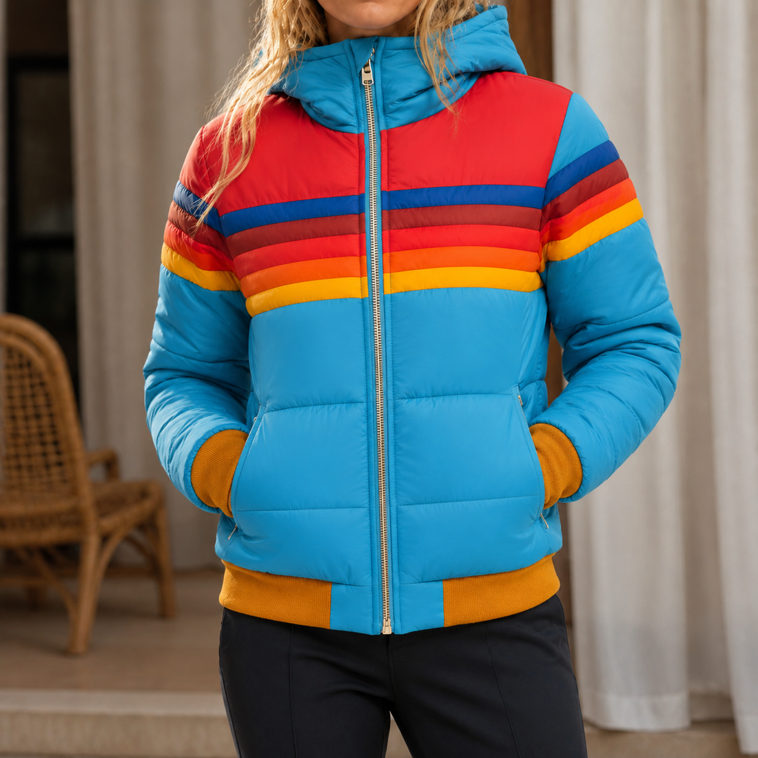 Noelle Rainbow Stripe Jacket - Bright Blue