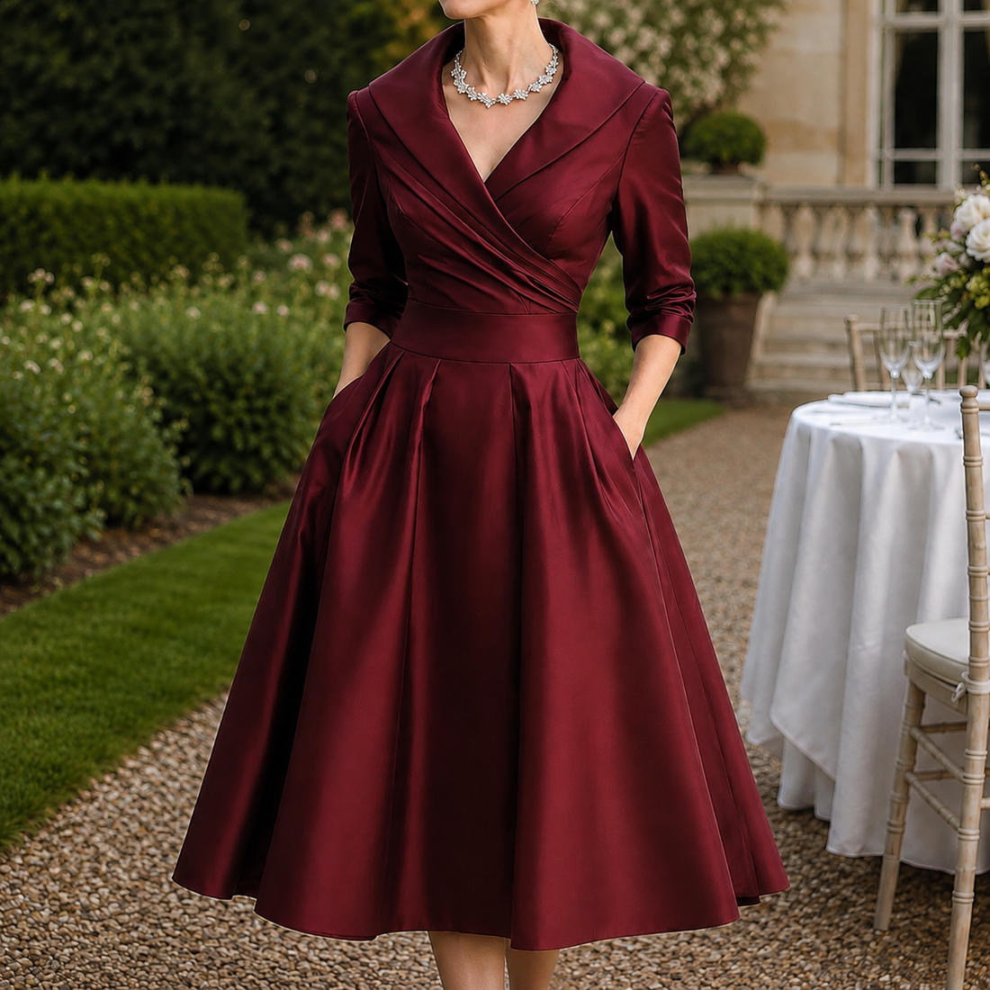 Tatiana Wrap Midi Dress - Deep Red