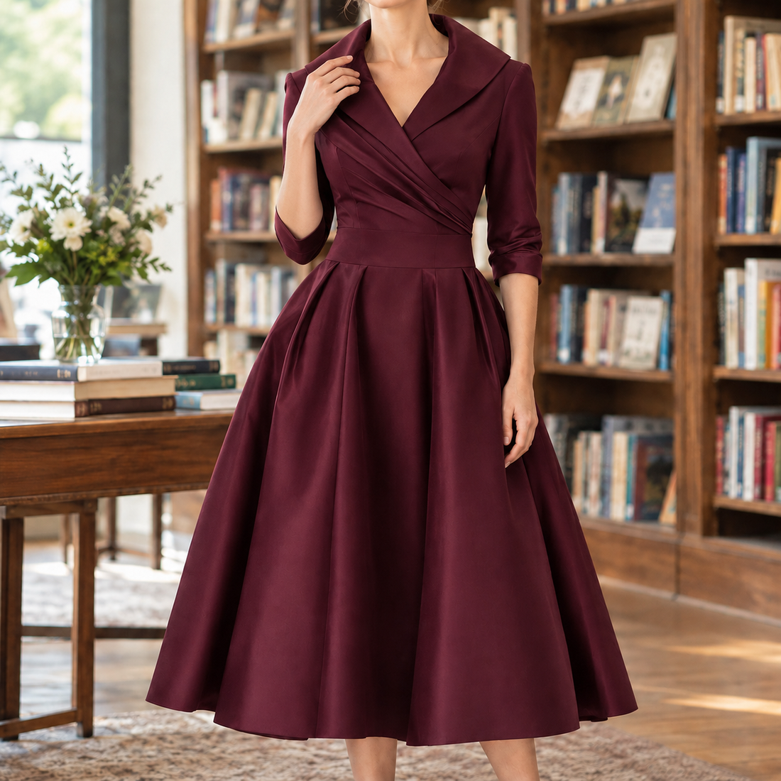 Tessa Wrap Midi Dress - Wine Red