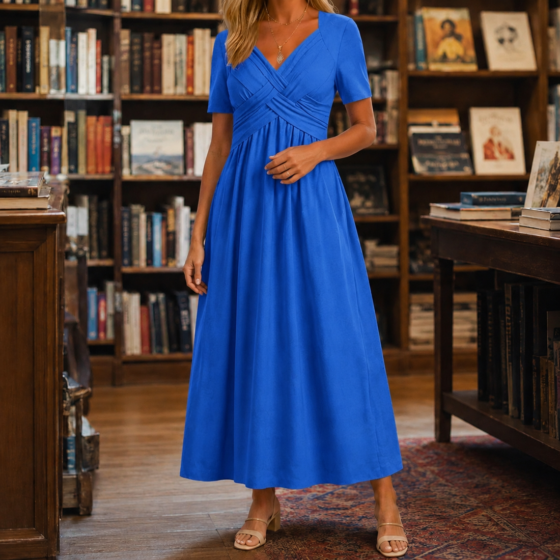Mireille-Jane Surplice Midi Dress - Blue