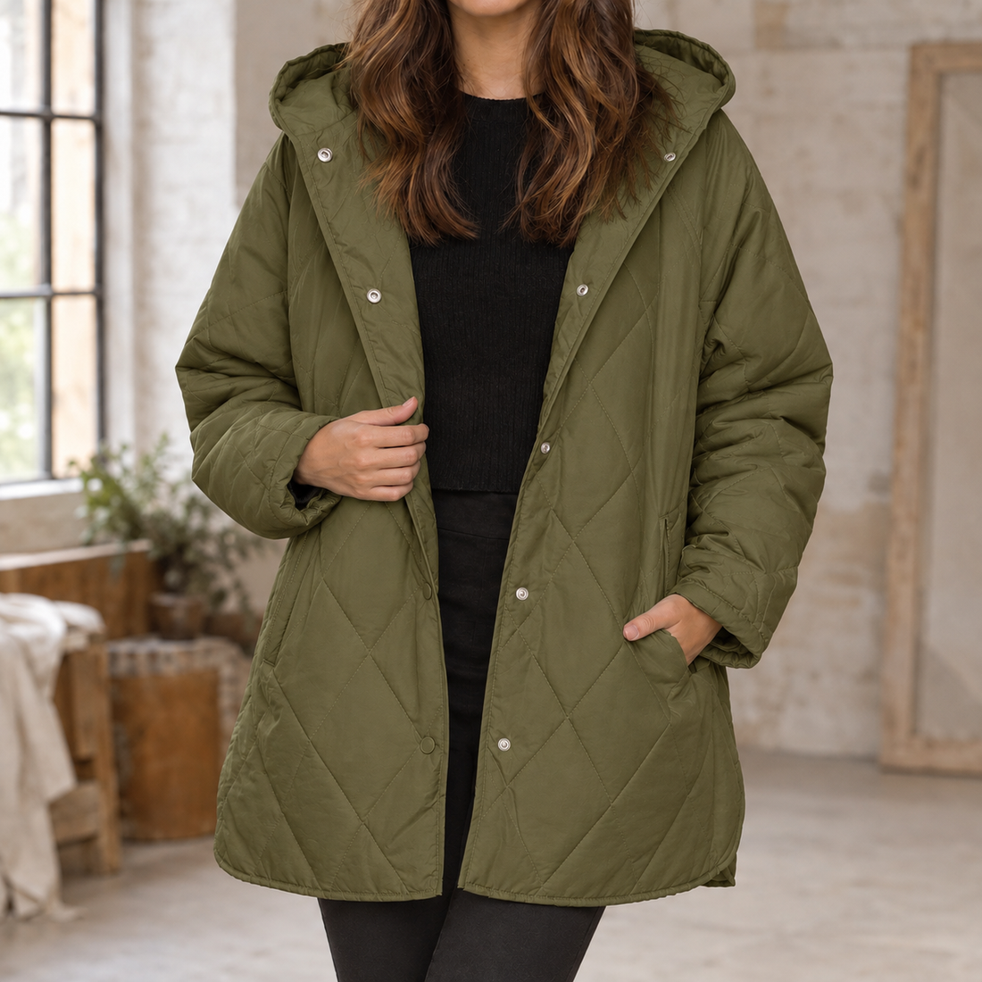 Crystal Quilted Jacket - Military Green