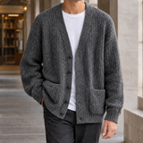 Nicodemus-Miles Textured Cardigan - Dark Gray