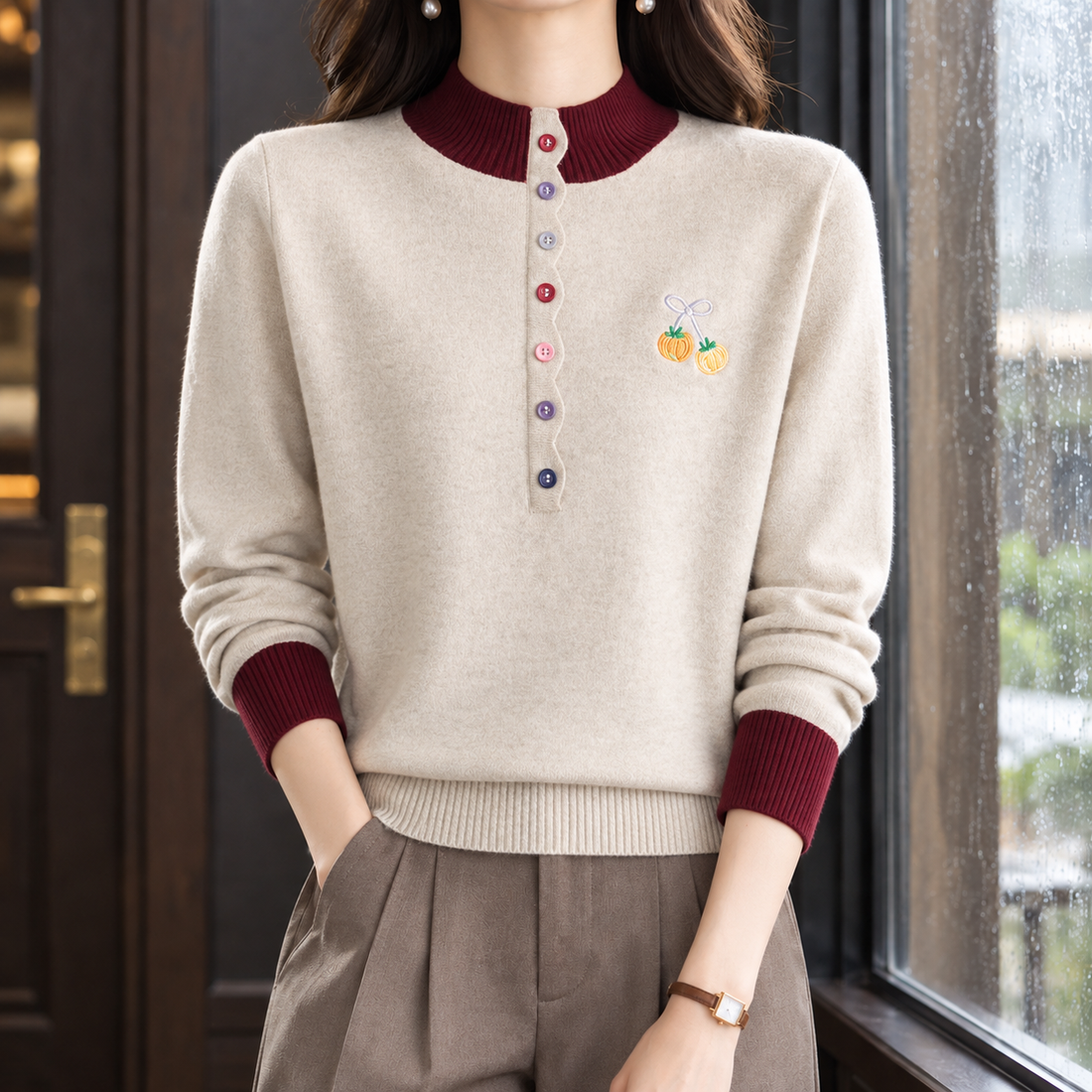 Ashley-Hope Mock Neck Sweater - Beige