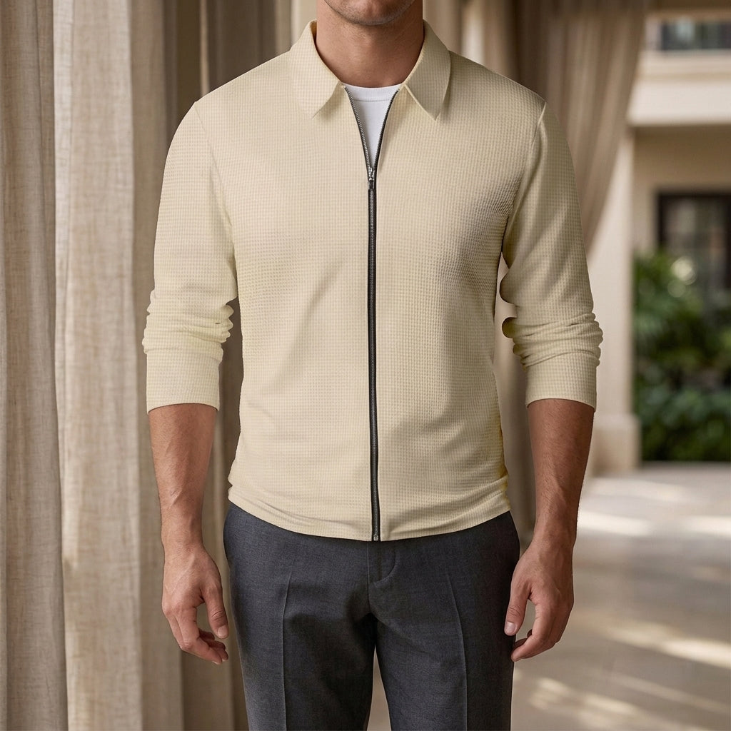 Dorian Waffle Zip Jacket - Khaki