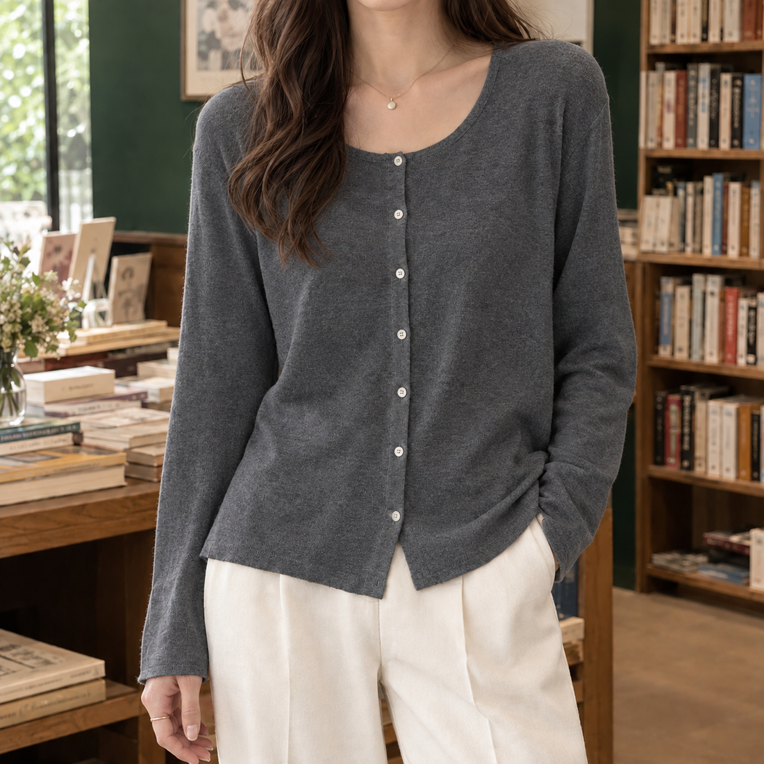 Guinevere-Hope Linen Cardigan - Gray
