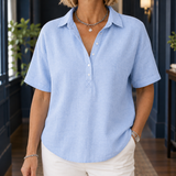 Anais-Pearl Collared Blouse - Light Blue