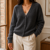 Clara-Pearl V-Neck Sweater - Dark Gray