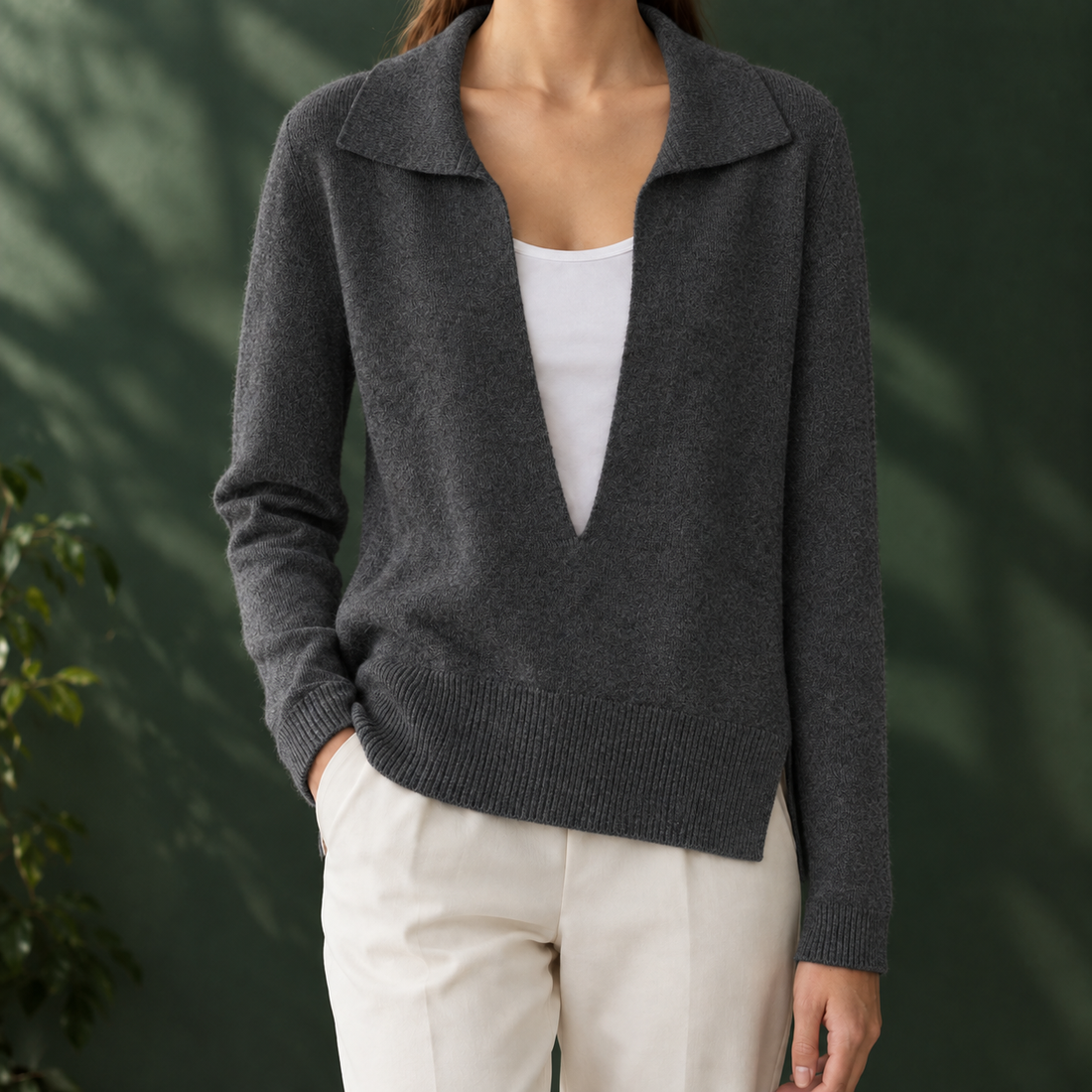 Leontine-Grace Layered Look Sweater - Dark Gray