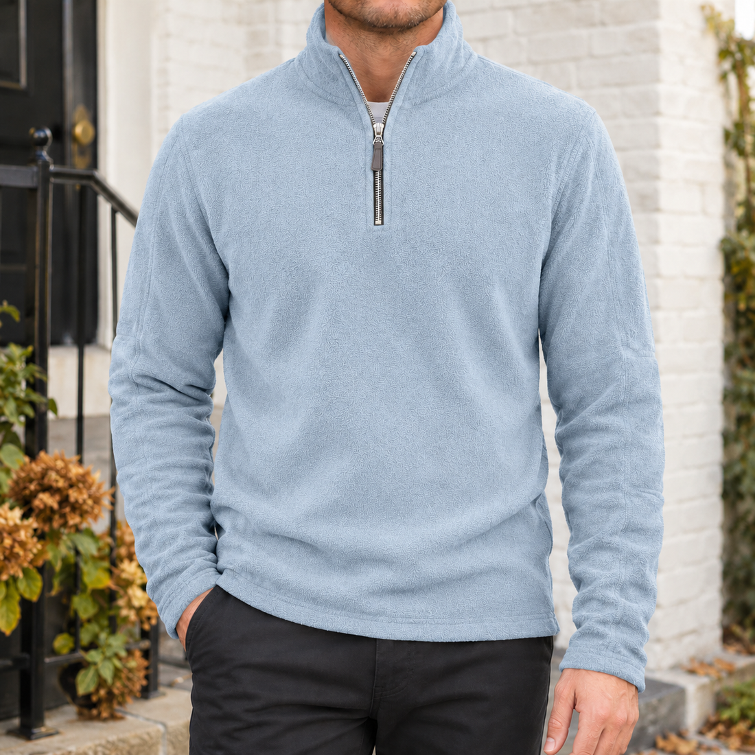 Renard Quarter Zip Top - Light Blue