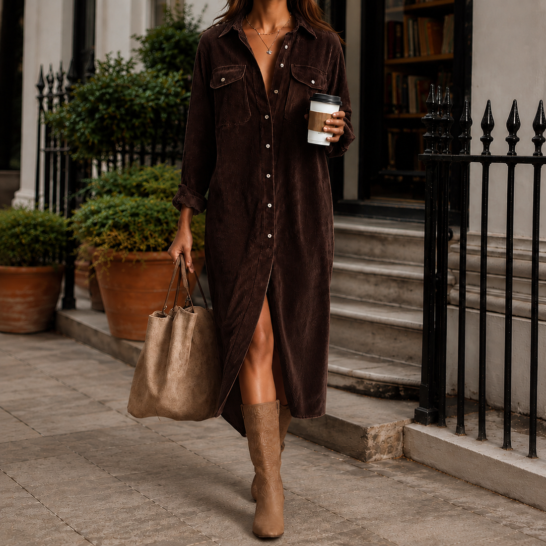 Francesca Relaxed Midi Dress - Dark Brown