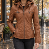 Maxine-Jade Hooded Leather Jacket - Camel