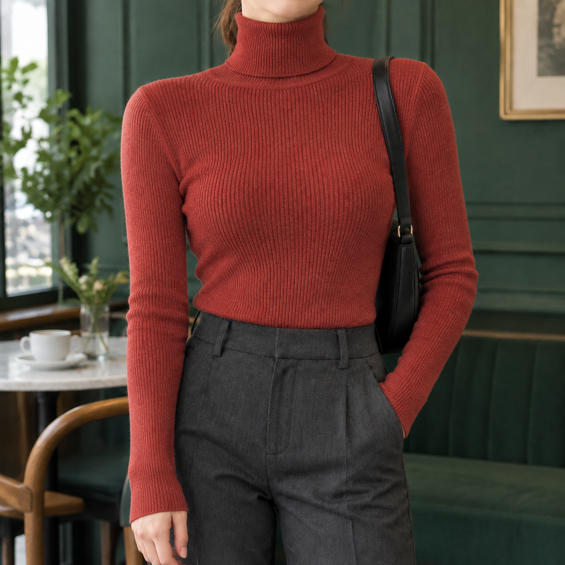 Sidonie Ribbed Turtleneck - Brick Red