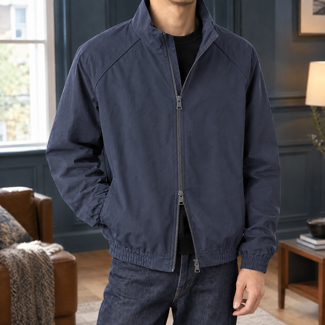 Raymond Stand Collar Jacket - Navy Blue