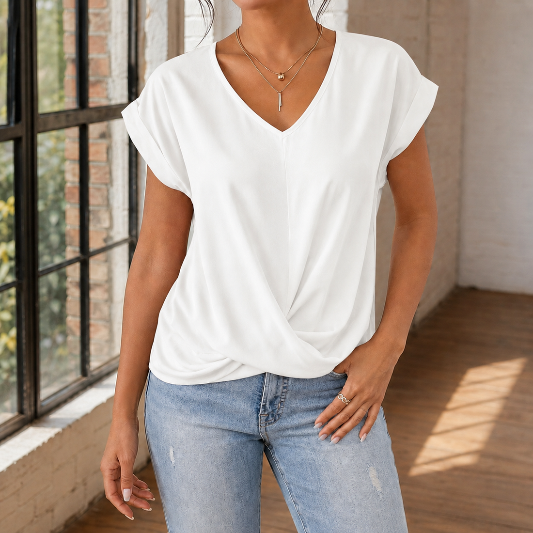Willa V Neck Top - White