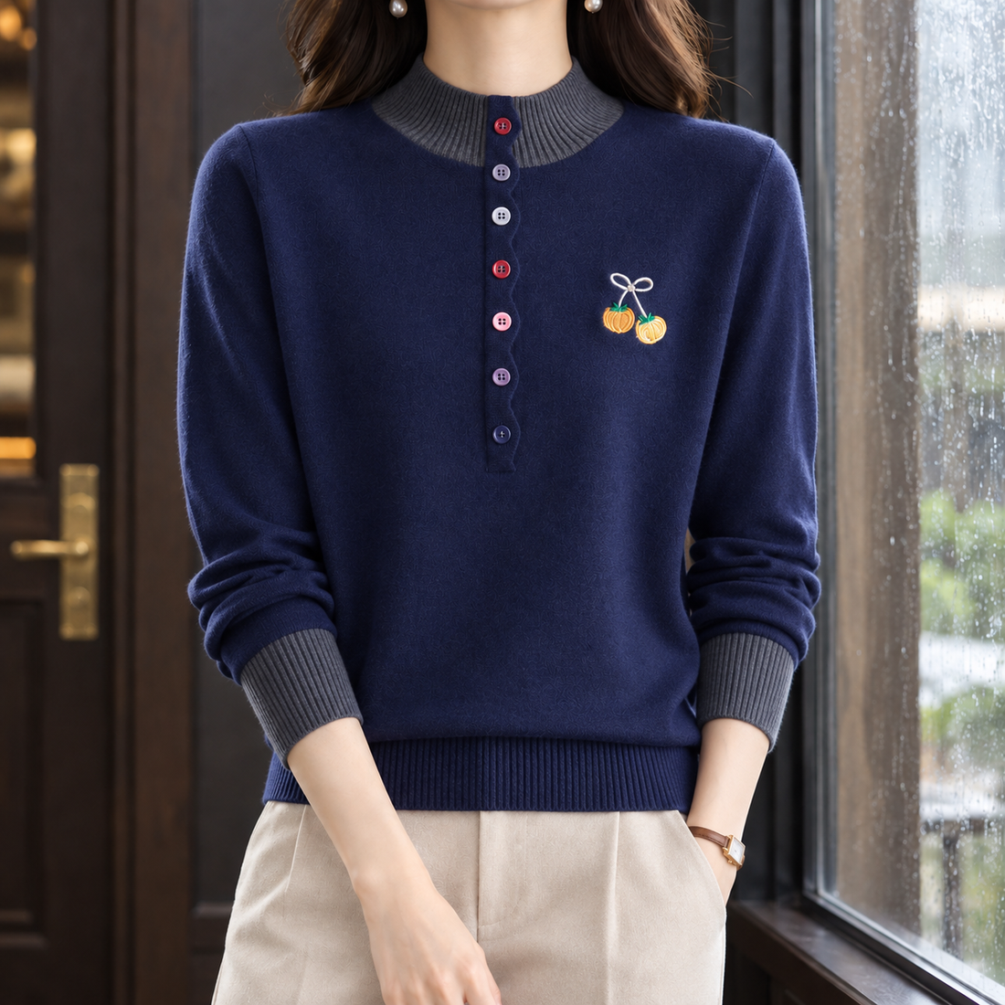 Ashley-Hope Mock Neck Sweater - Upper Cyan