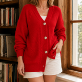 Noelle-Faye V-Neck Sweater - Red