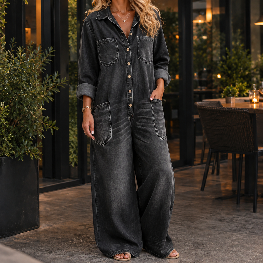 Greta-June Wide-Leg Jumpsuit - Black