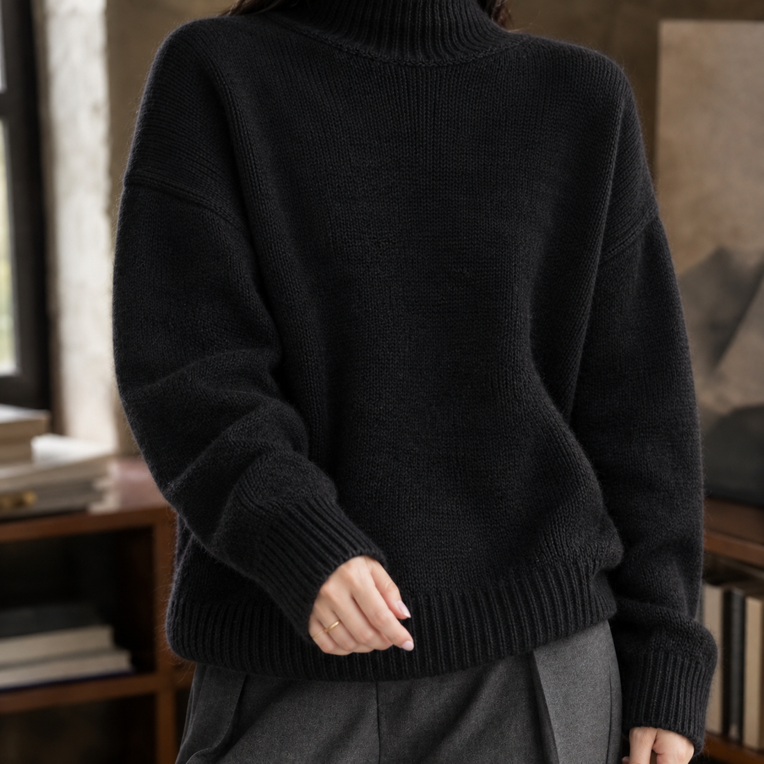 Brooke-Sage Turtleneck Sweater - Black