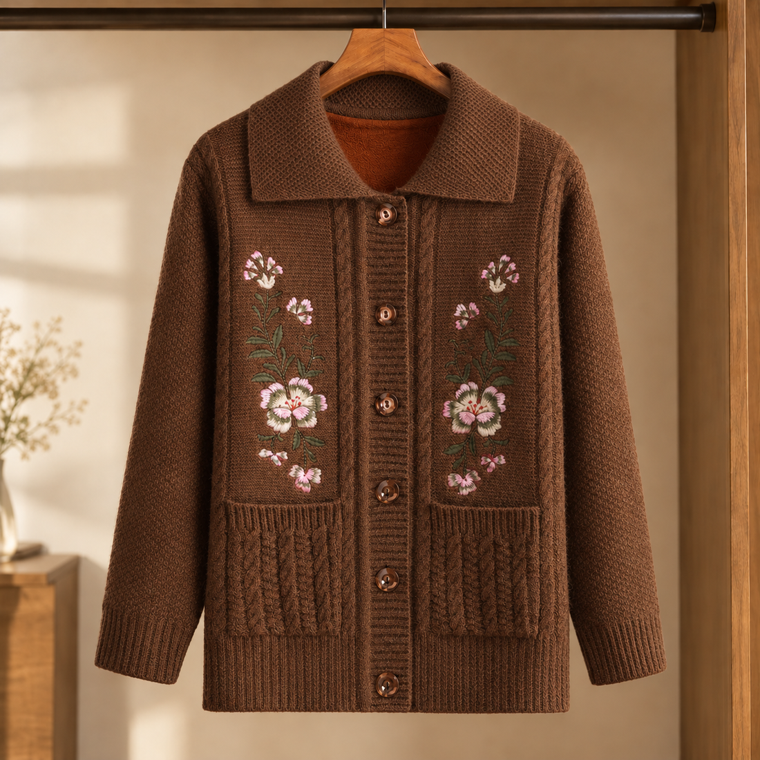 Alice Embroidered Cardigan - Caramel