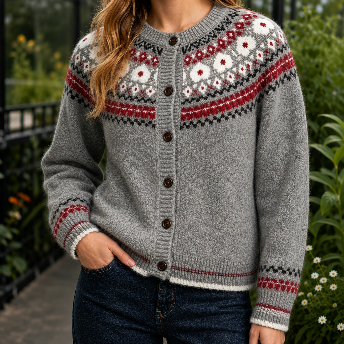 Marguerite Fair Isle Cardigan - Gray