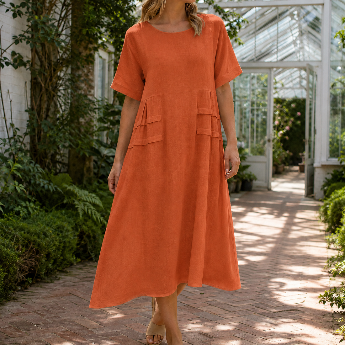 Rosalie-Pearl Relaxed Midi Dress - Orange