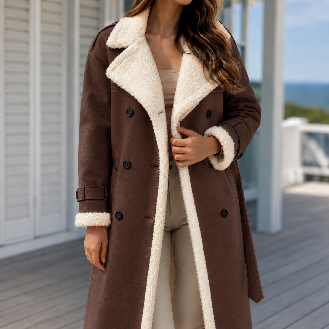 Soledad-Louise Contrast Trim Coat - Brown