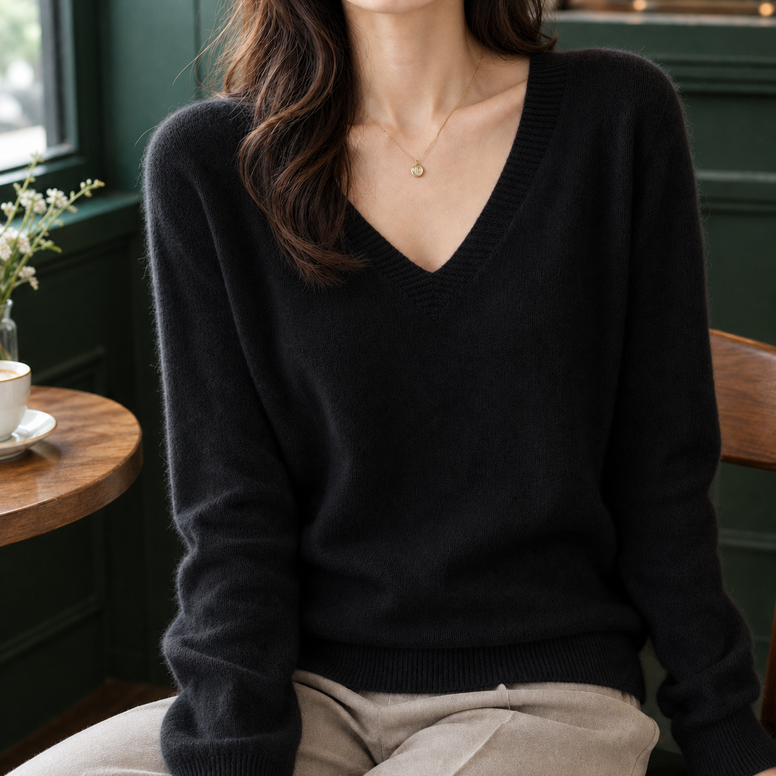 Angelique V-Neck Sweater - Black