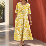 Blair-Pearl Printed Midi Dress - Yellow
