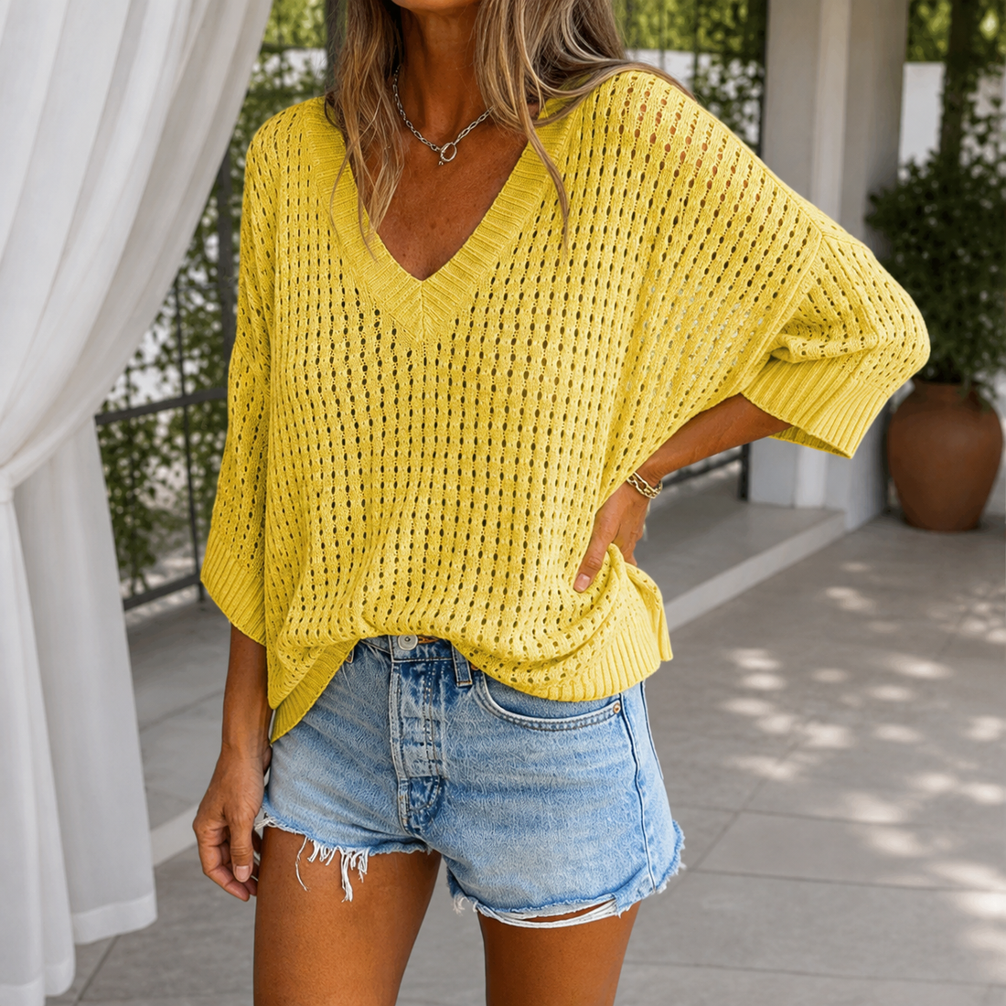 Giulia V-Neck Top - Yellow