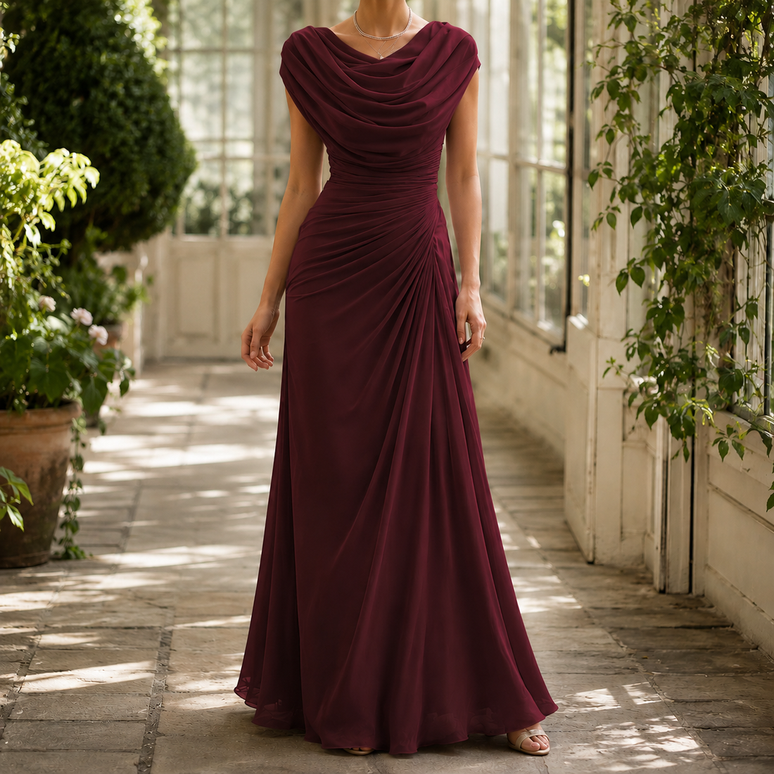 Sylvie-Skye Cowl Maxi Dress - Burgundy