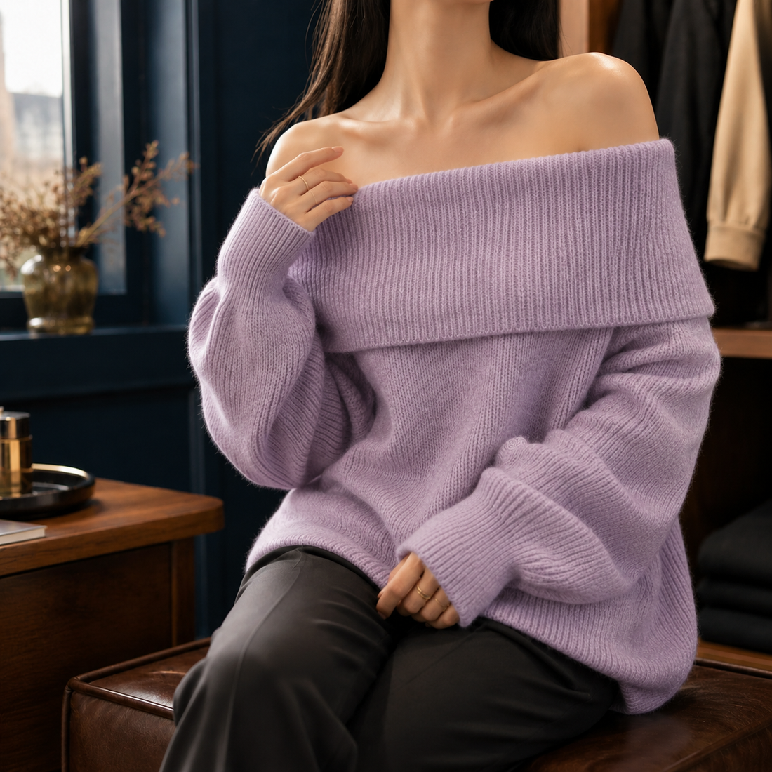 Ysabel Off Shoulder Sweater - Purple