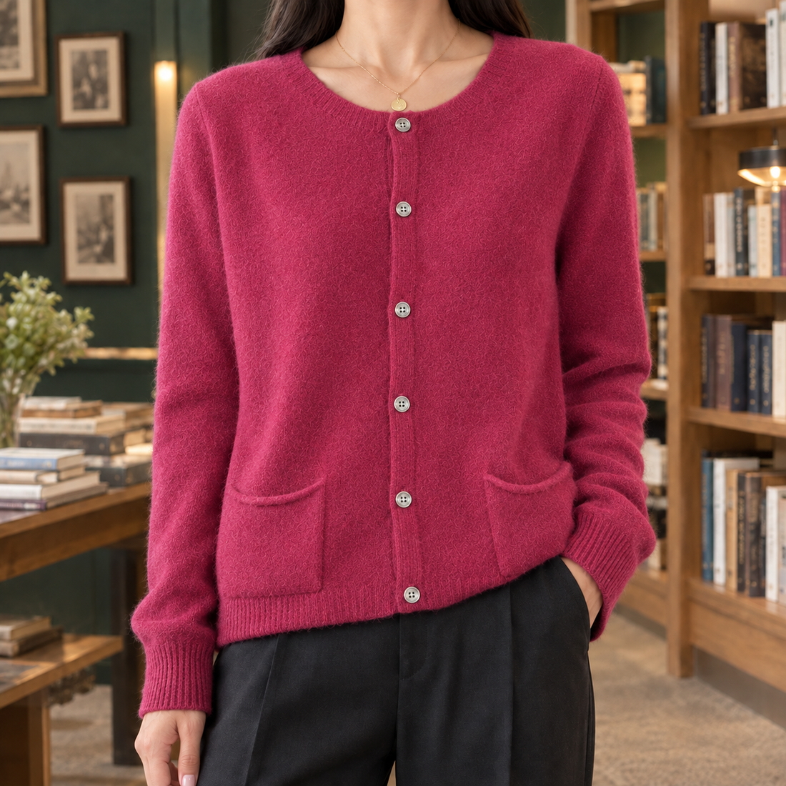 Eliana Pocket Cardigan - Raspberry Red