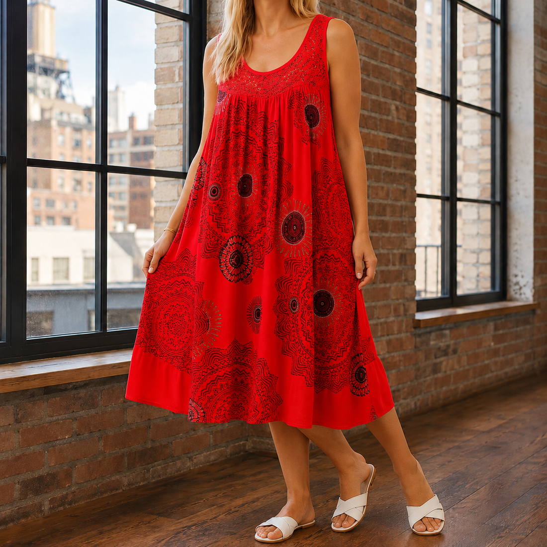 Leonie-Mae Openwork Dress - Red
