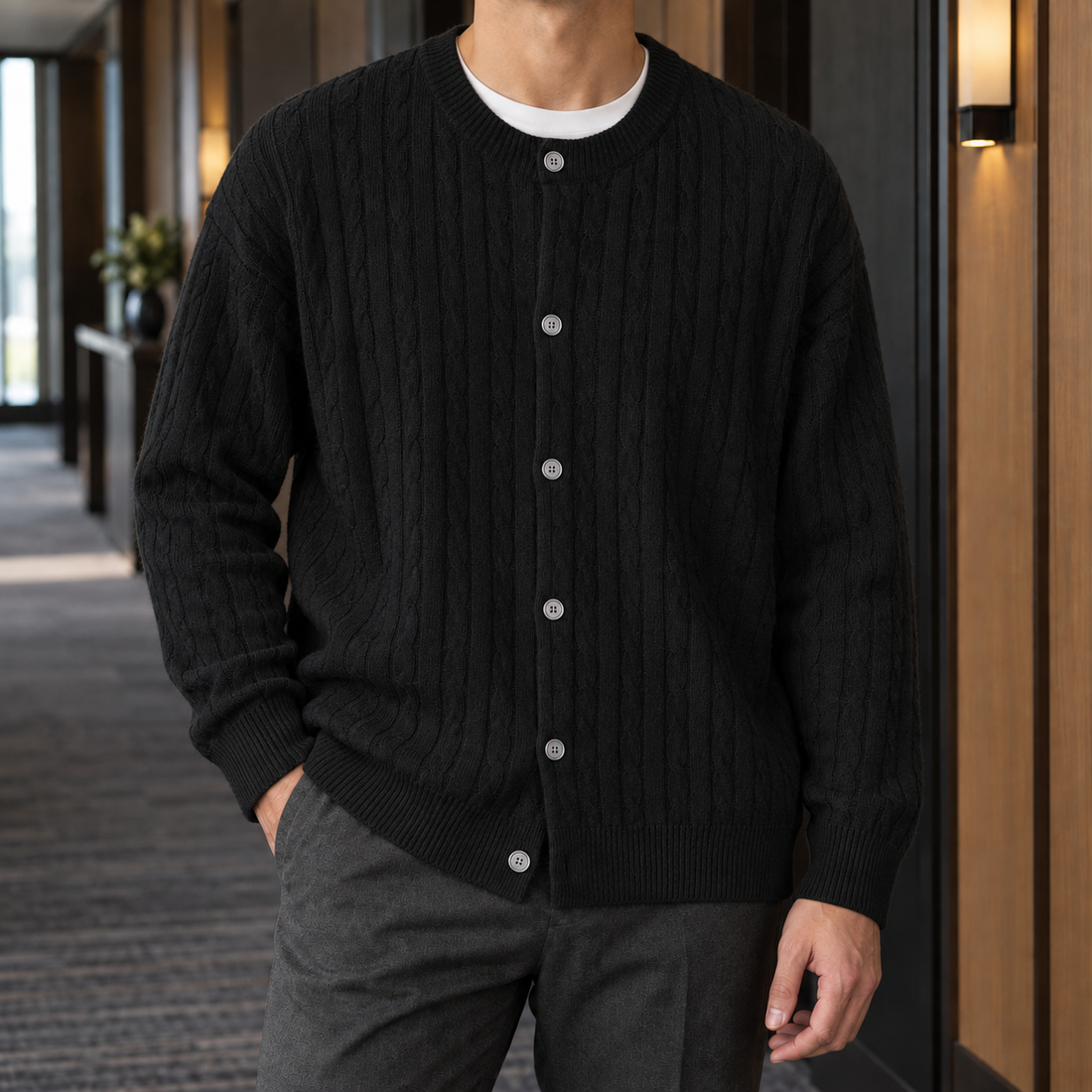 Bertram Cable Knit Cardigan - Black