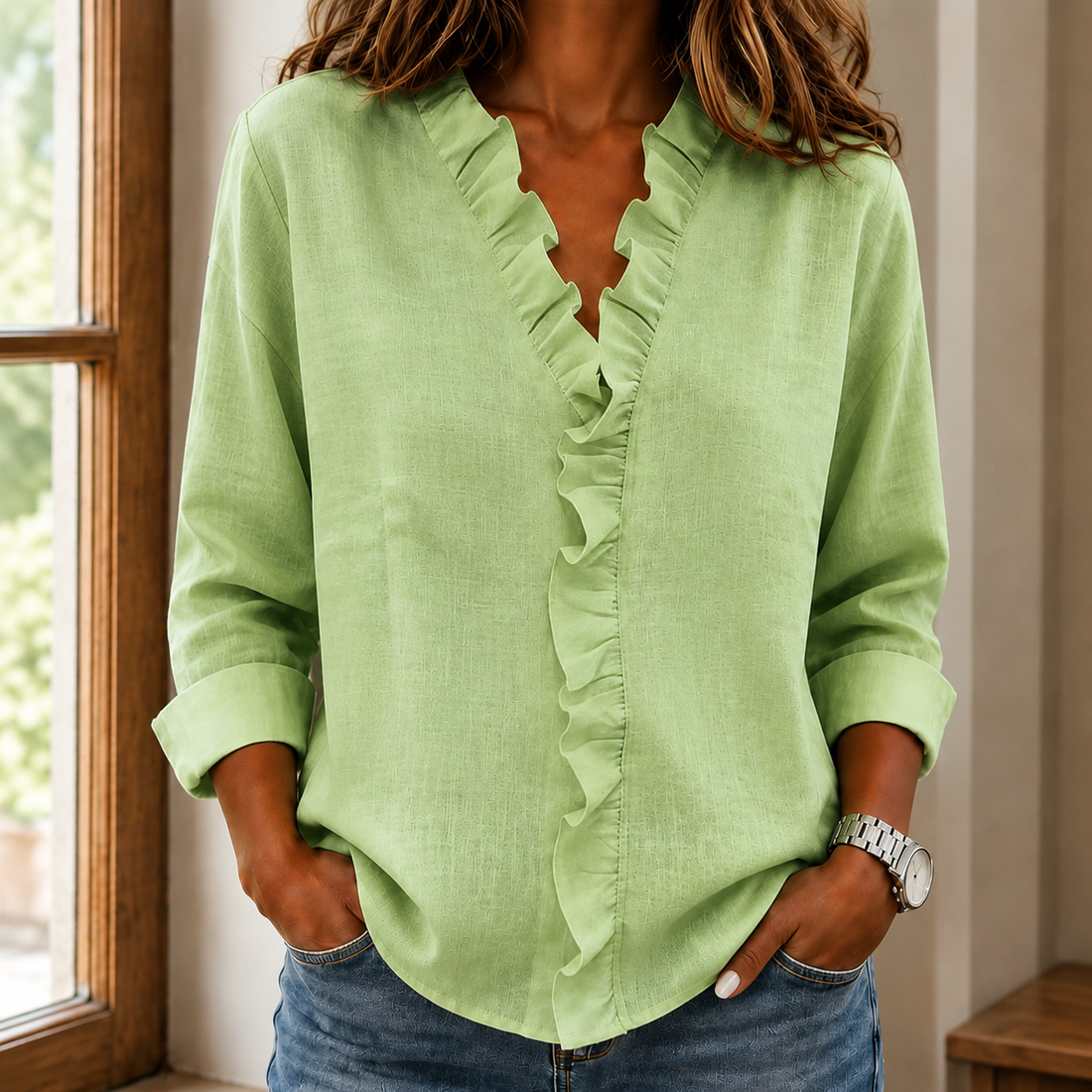 Esme Ruffle Blouse - Green