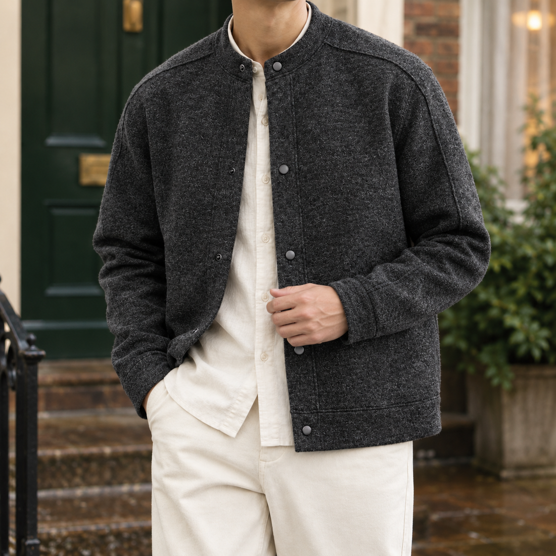 Caspian-Grey Segmented Knit Jacket - Black-gray