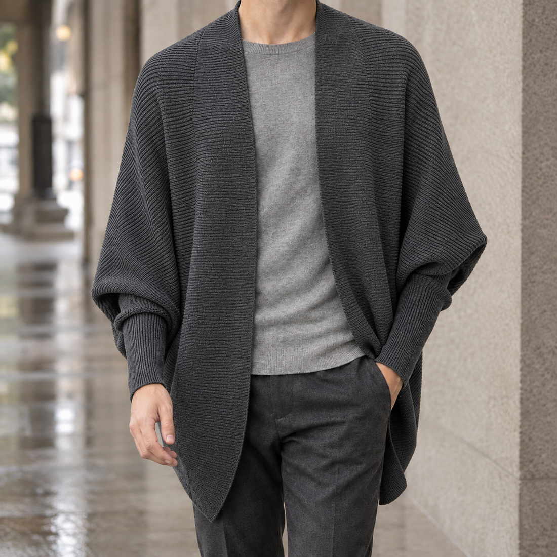 Charles-Grant Batwing Cardigan - Gray