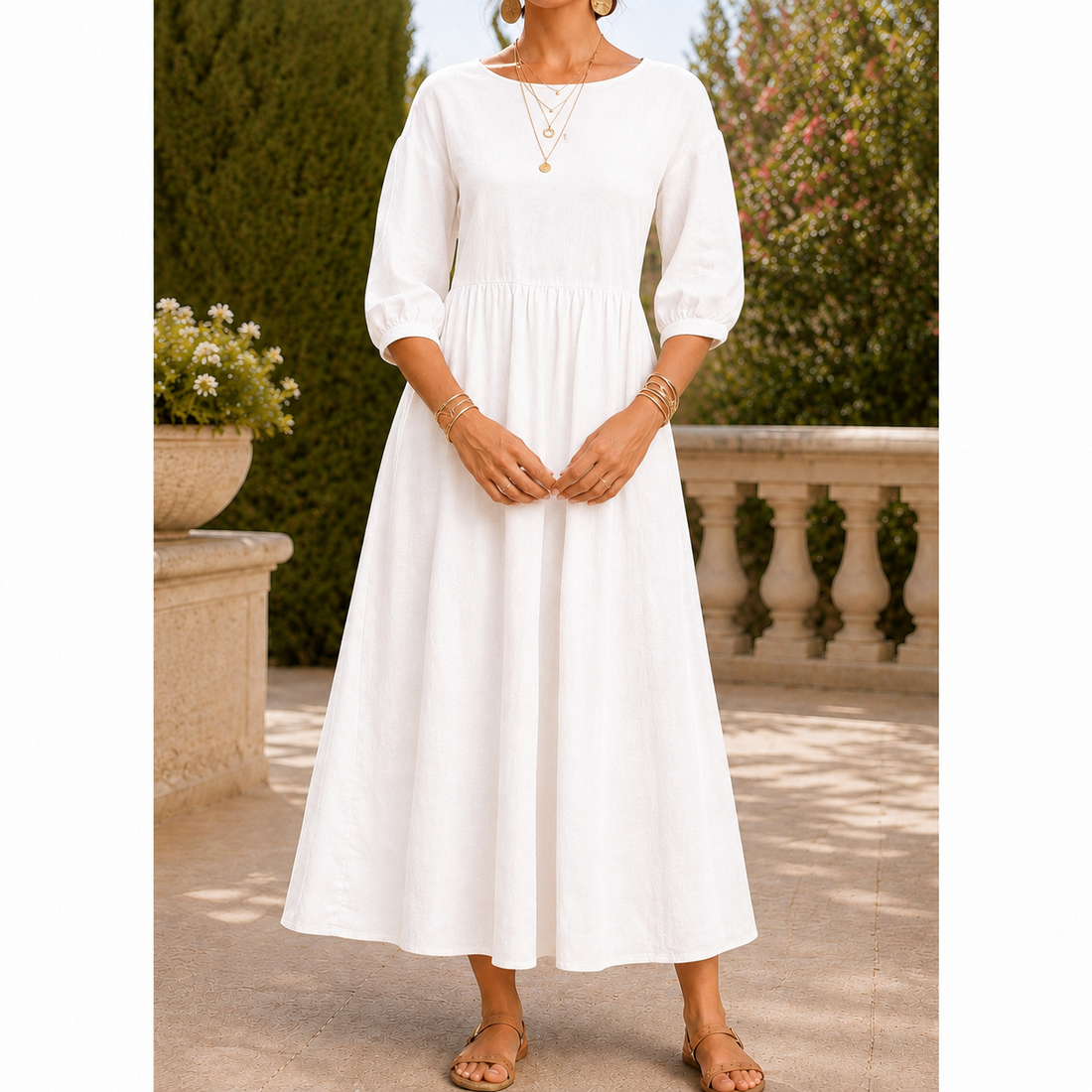 Saskia Gathered Maxi Dress - White