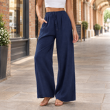Yolande-Pearl Wide Leg Pants - Navy