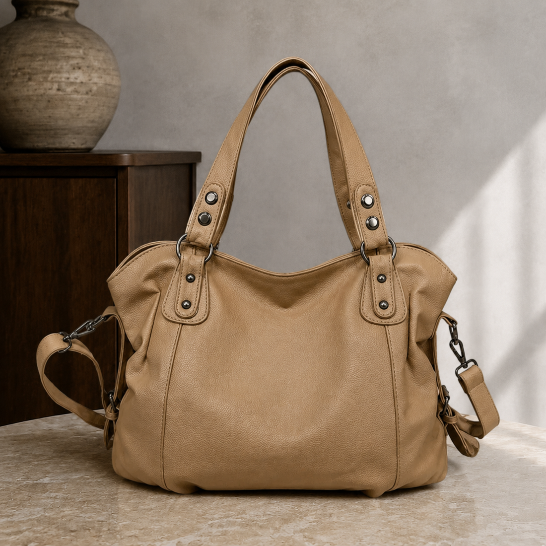 Caruso Studded Hobo Bag - Khaki