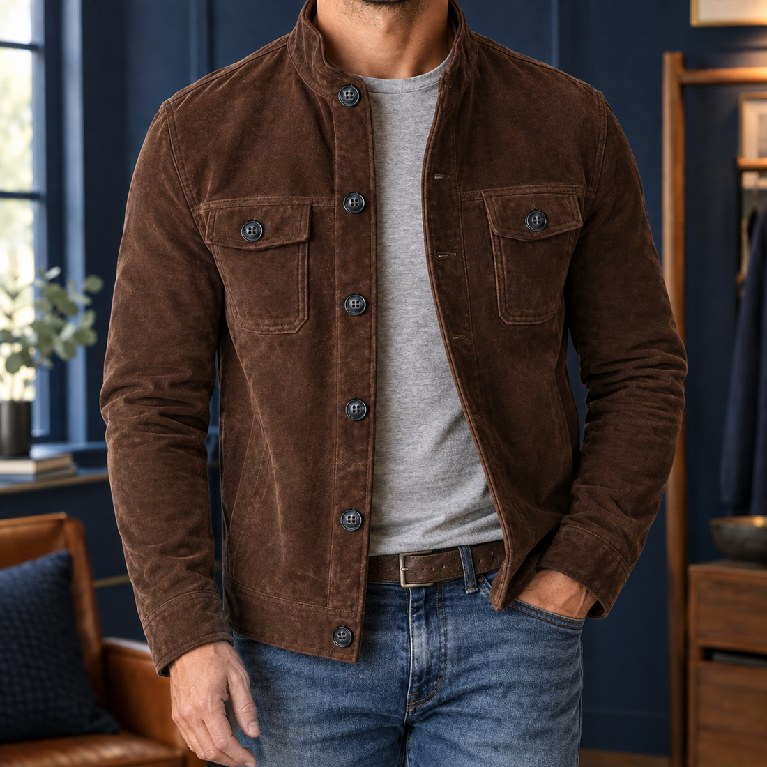 Damaso Stand Collar Jacket - Dark Brown