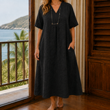 Valeria Crinkle Midi Dress - Black