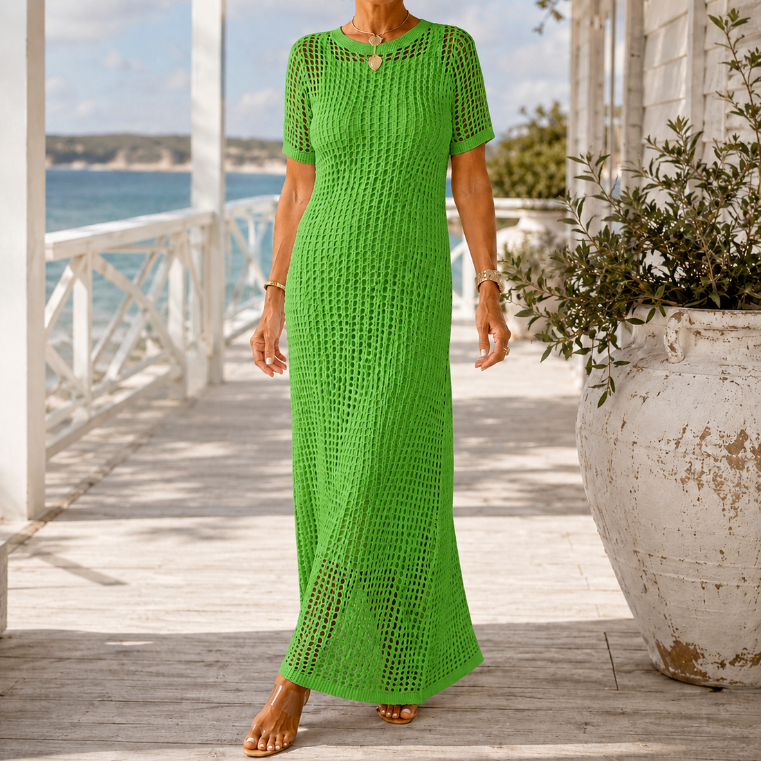 Willa Crochet Maxi Dress - Green