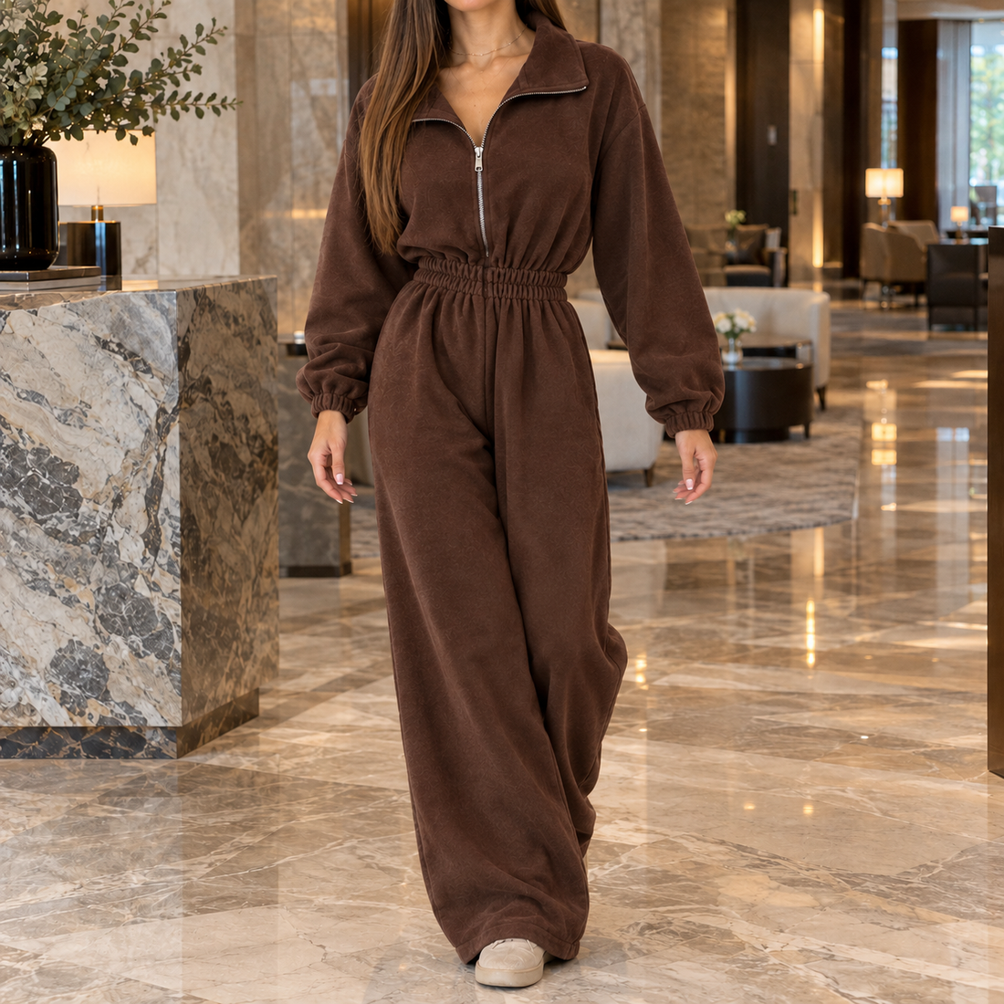 Vera-Claire Wide Leg Jumpsuit - Brown
