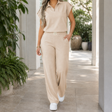 Darcy Polo Pants Set - Apricot